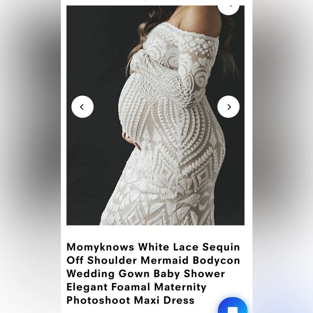 Momyknows White Lace Sequin Off Shoulder Mermaid Wedding Gown Baby Shower